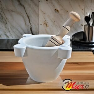 mortero de mármol blanco Macael para cocina. Tamaño grande de 20 cm de diámetro