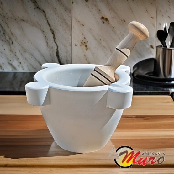 mortero de mármol blanco Macael para cocina. Tamaño grande de 20 cm de diámetro