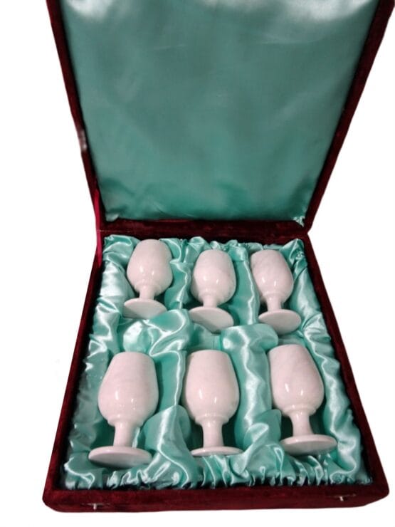 Copas mármol blanco. Juego 6 unidades con estuche
