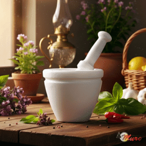 mortero de mármol de 9cm de diámetro con maza de mármol