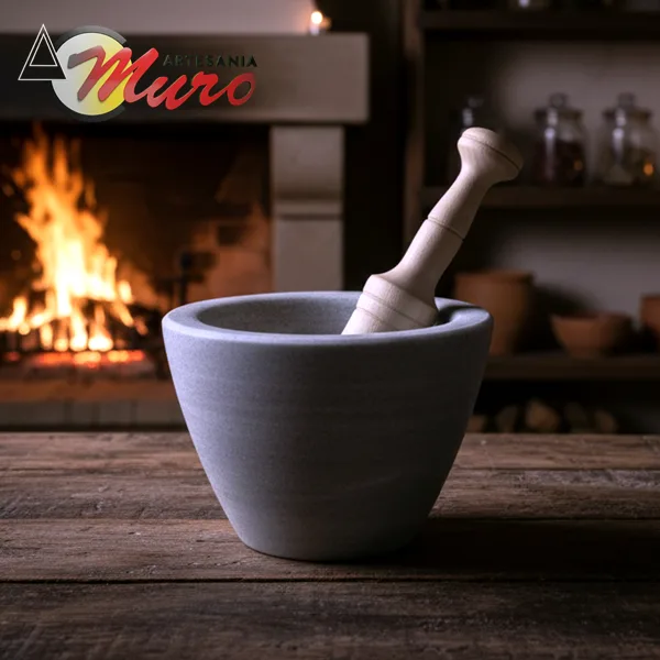 Mortero moderno de mármol gris Macael de17 cm moderno, de Artesanía Muro